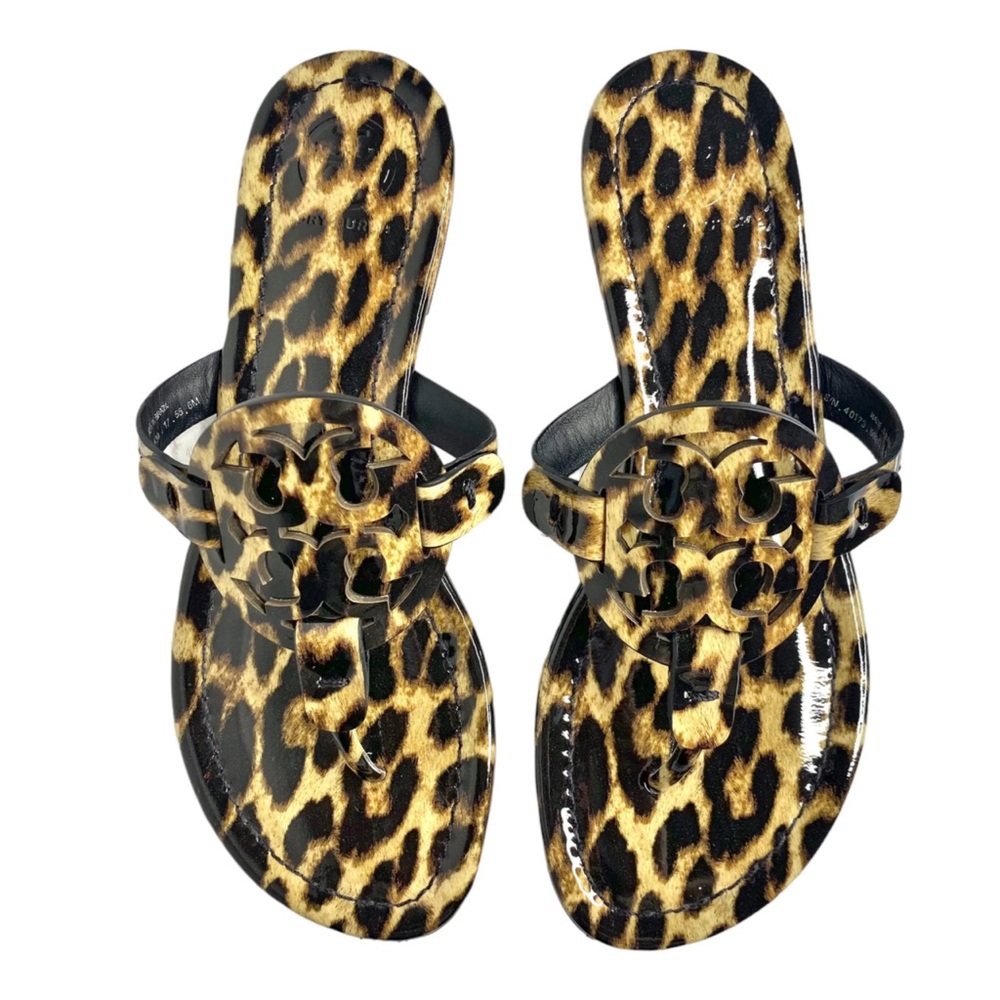 Tory Burch Miller Natural Leopard Patent Sandals. Size 6.5